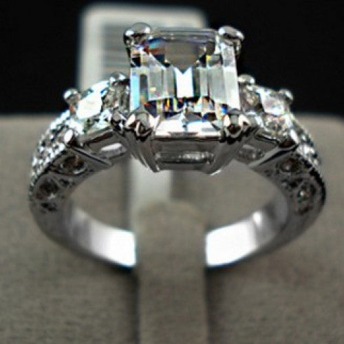 Rectangle Emerald Cut CZ Zircon Ring