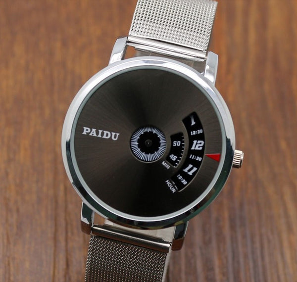 Turntable Dial Net Mesh Steel Wrist Watch