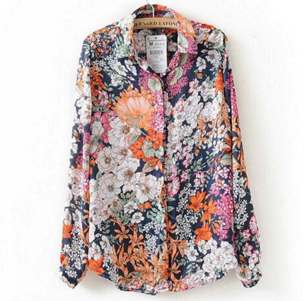 Vintage Floral Print Long Sleeve Shirt