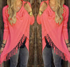 Bohemian Tassel Irregular Draped Knitted Shirt