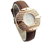 Crystal Dial Leather Belt Wrist Watch