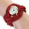 Multi Layer Rhinestone Weave Leather Watch